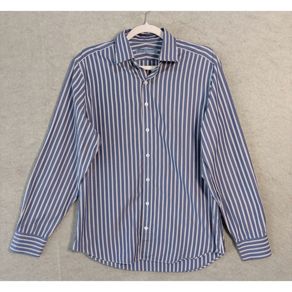 Seize sur Vingt Dress Shirt Mens 16-34 Blue Red Striped Button‎ Up Lightweight
